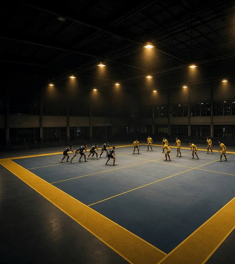 A football pitch under gold floodlights on the CroreBet sports page.